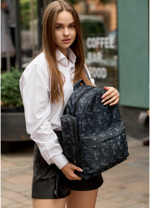 Жіночий рюкзак Sambag Brix PJT чорний тканинний принт