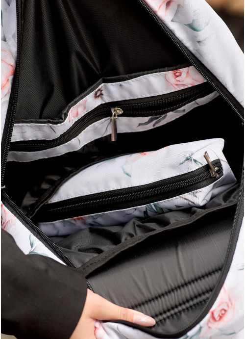 Женский рюкзак Sambag Brix PJT белый с цветочным белым принтом
