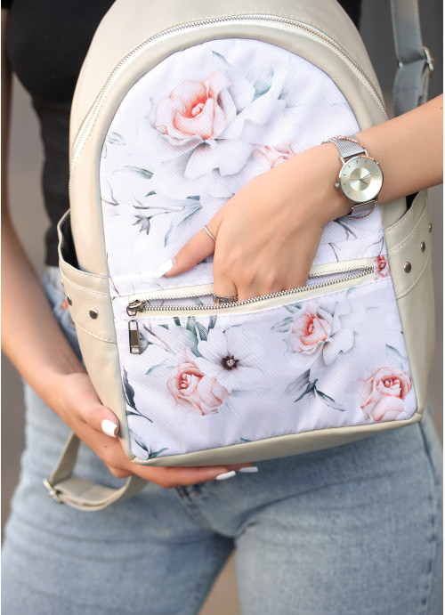 Женский рюкзак Sambag Dali  белый с цветочным белым принтом