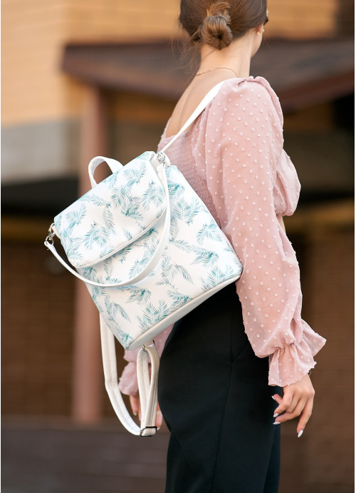 Жіночий рюкзак-сумка Sambag Loft білий з принтом Palm