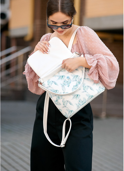 Жіночий рюкзак-сумка Sambag Loft білий з принтом Palm