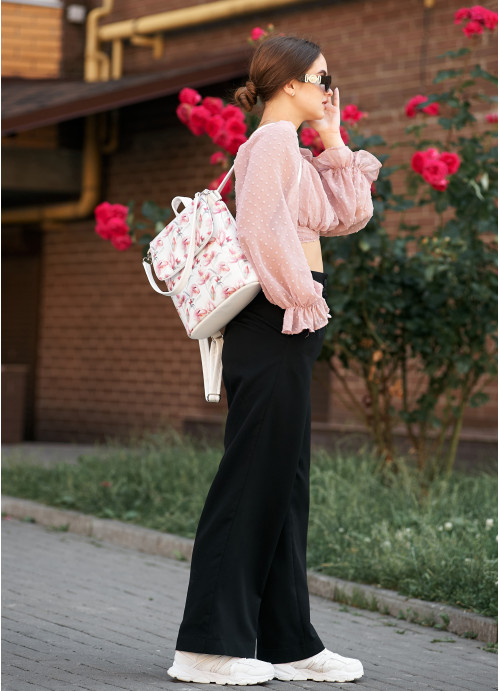 Жіночий рюкзак-сумка Sambag Loft білий з принтом "Flowers"