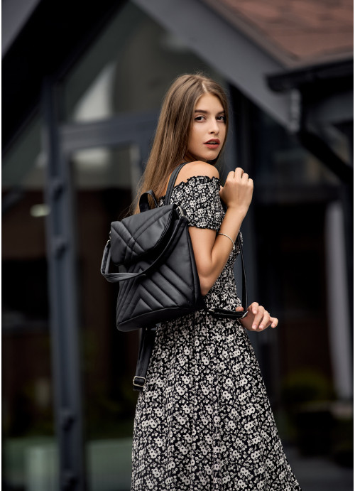 Жіночий рюкзак-сумка Sambag Loft строчений чорний