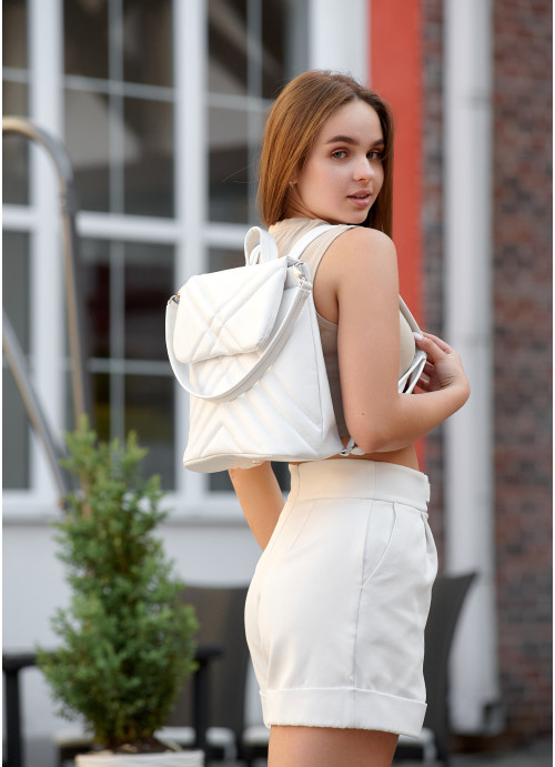 Жіночий рюкзак-сумка Sambag Loft строчений білий