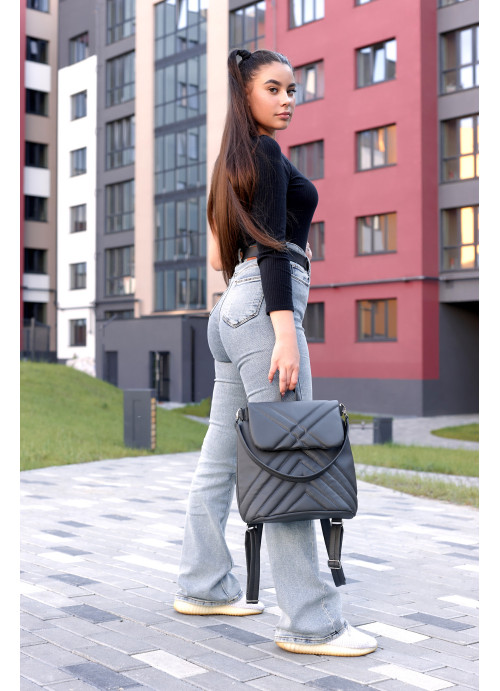 Женский рюкзак-сумка Sambag Loft стеганый графитовый