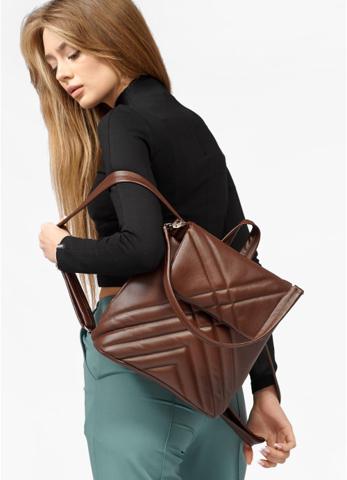 Жіночий рюкзак-сумка Sambag Loft строчений шоколадний