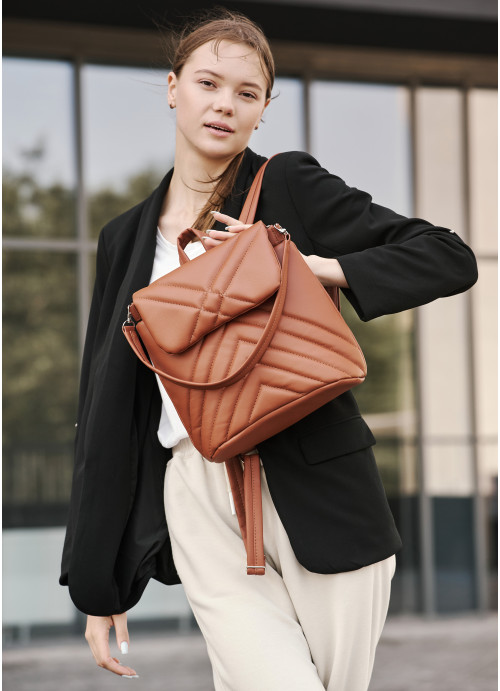 Жіночий рюкзак-сумка Sambag Loft строчений коричневий