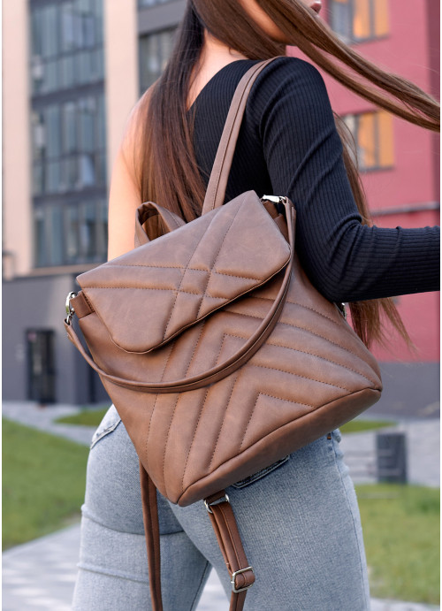 Жіночий рюкзак-сумка Sambag Loft строчений коричневий 