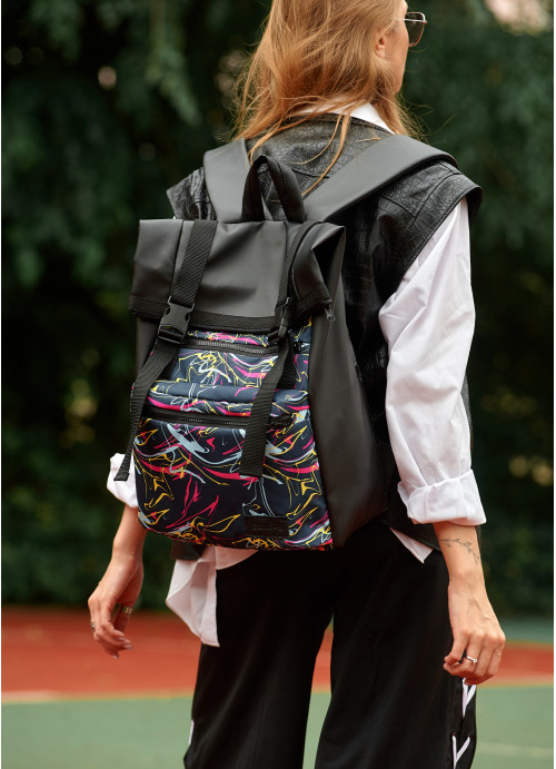 Купити чорний жіночий рюкзак RollTop з принтом Abstract