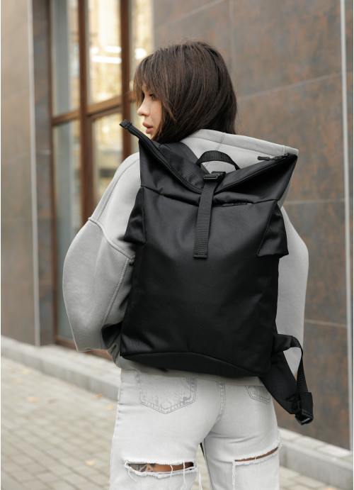 Жіночий рюкзак ролл Sambag  RollTop KZN чорний тканевий