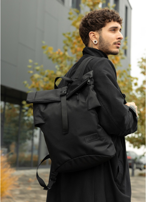 Чоловічий рюкзак ролл Sambag  RollTop KZN чорний тканевий