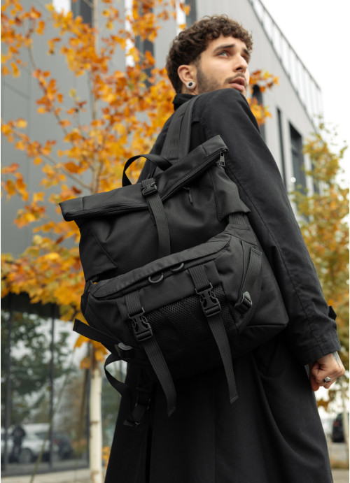 Чоловічий рюкзак ролл Sambag  RollTop KZN чорний тканевий