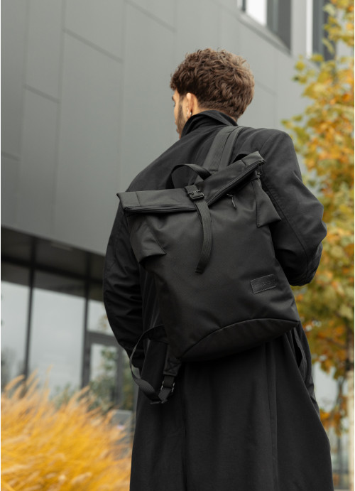 Чоловічий рюкзак ролл Sambag  RollTop KZN чорний тканевий