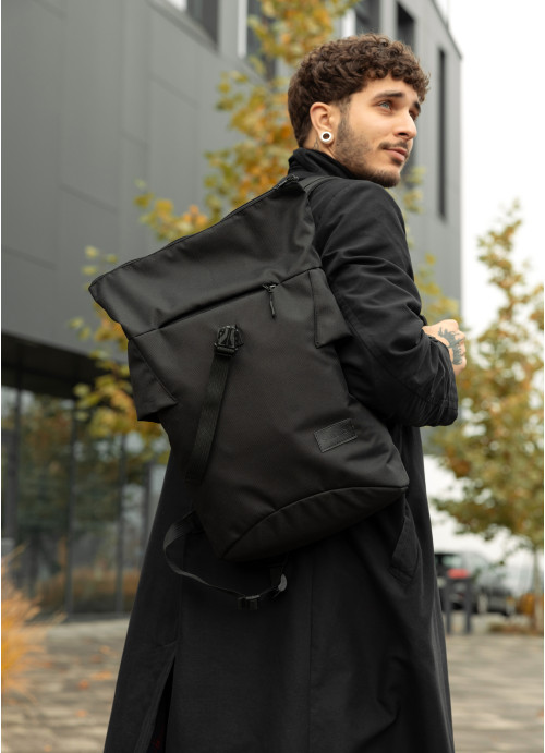 Чоловічий рюкзак ролл Sambag  RollTop KZN чорний тканевий