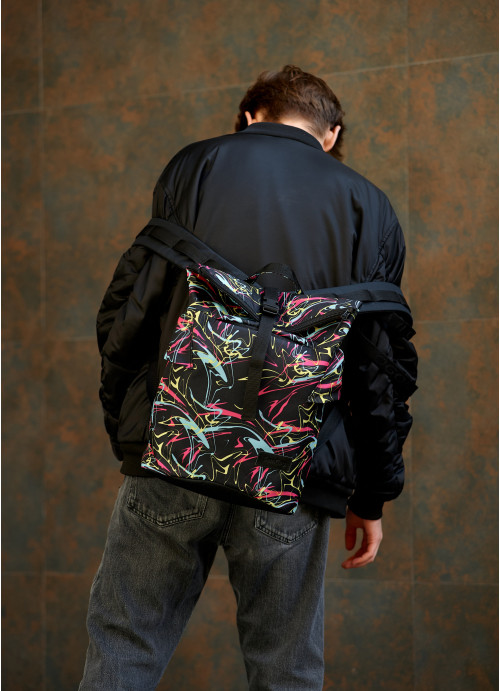 Чоловічий рюкзак ролл Sambag  RollTop KZN чорний принт "Abstract"