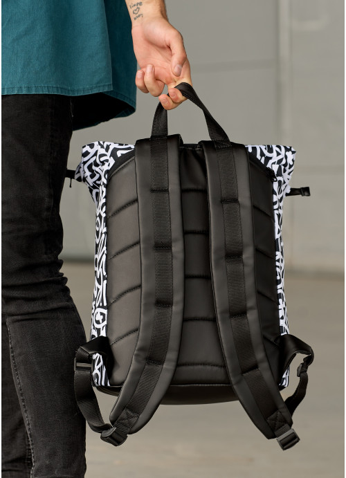 Чоловічий рюкзак ролл Sambag  RollTop KZN чорний принт "Graphity"