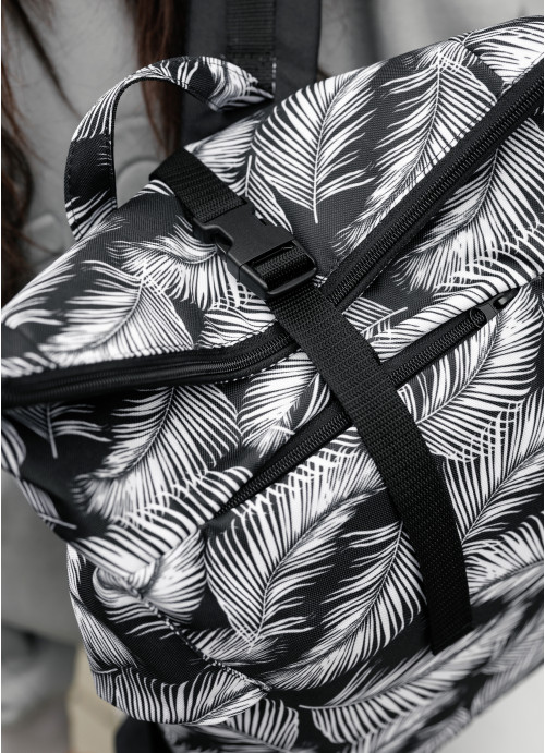Женский рюкзак ролл Sambag  RollTop KZN черный принт  "Palm"