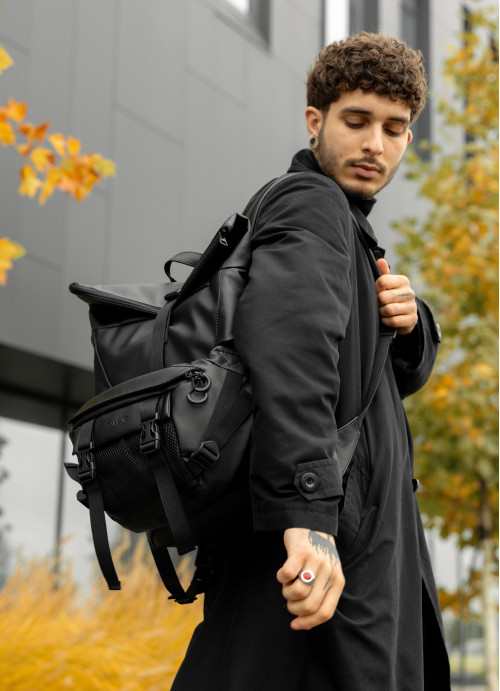 Чоловічий рюкзак рол Sambag RollTop Double чорний 