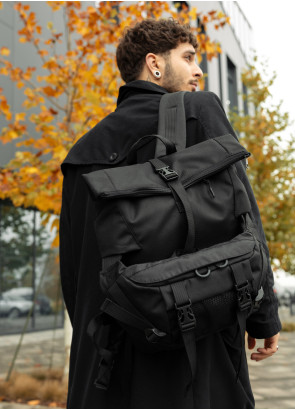 Чоловічий рюкзак рол Sambag RollTop Double чорний тканевий