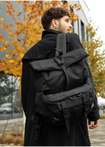 Чоловічий рюкзак рол Sambag RollTop Double чорний тканевий