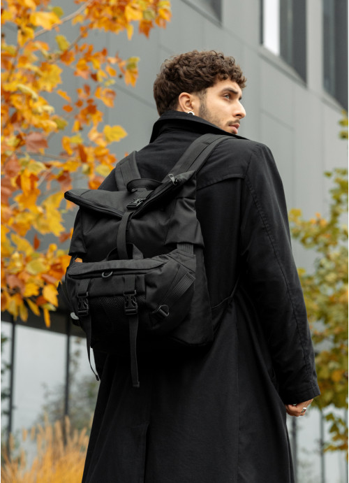 Чоловічий рюкзак рол Sambag RollTop Double чорний тканевий