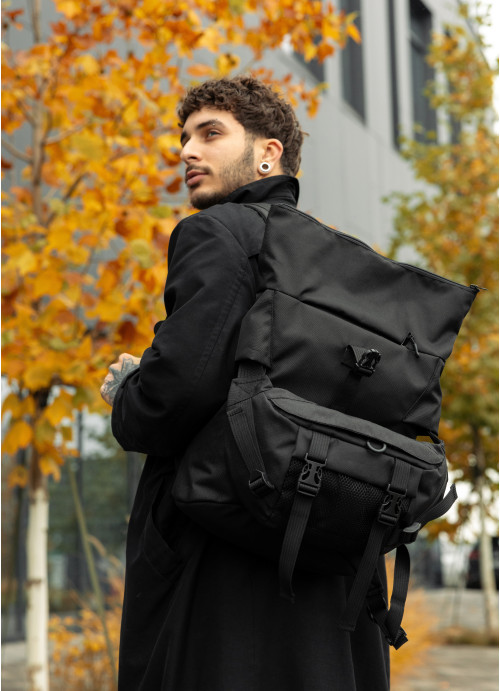 Чоловічий рюкзак рол Sambag RollTop Double чорний тканевий