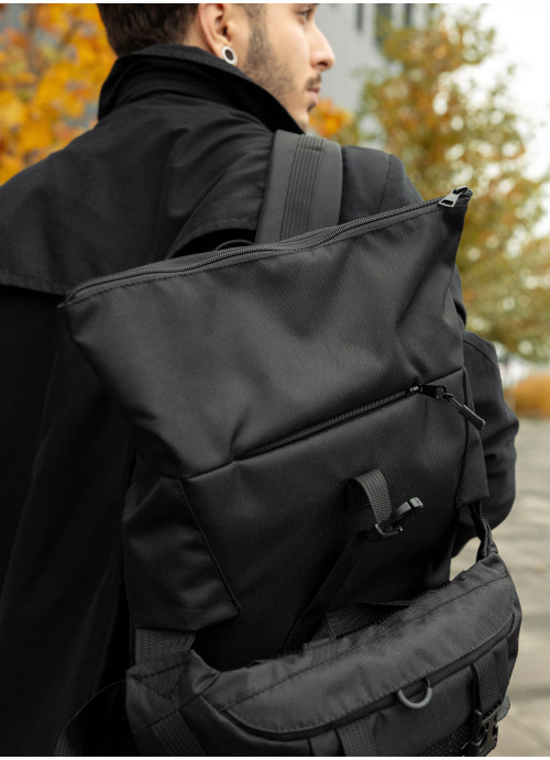 Чоловічий рюкзак рол Sambag RollTop Double чорний тканевий