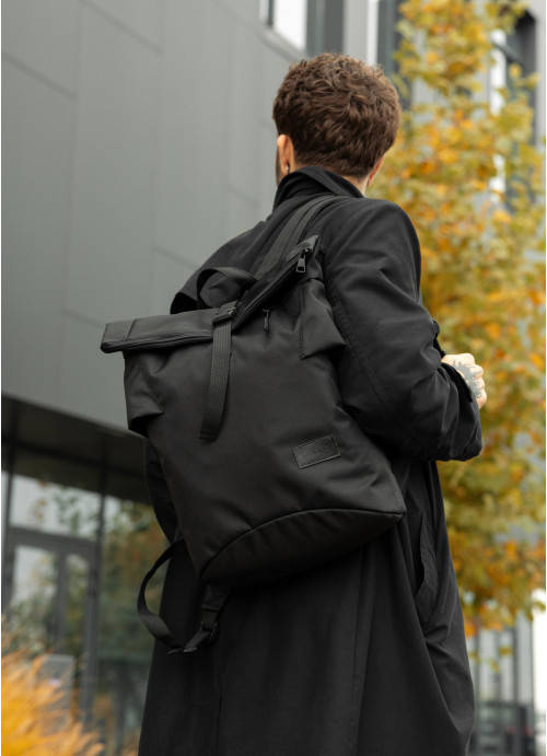 Чоловічий рюкзак рол Sambag RollTop Double чорний тканевий