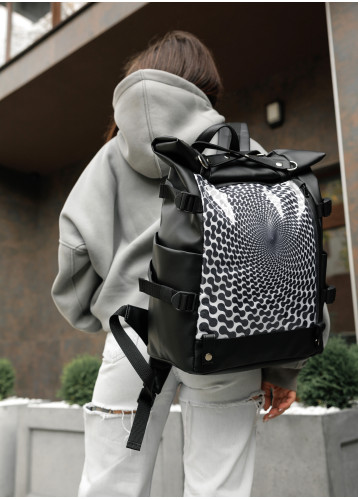 Жіночий рюкзак Sambag RollTop Hacking чорний принт Illusion