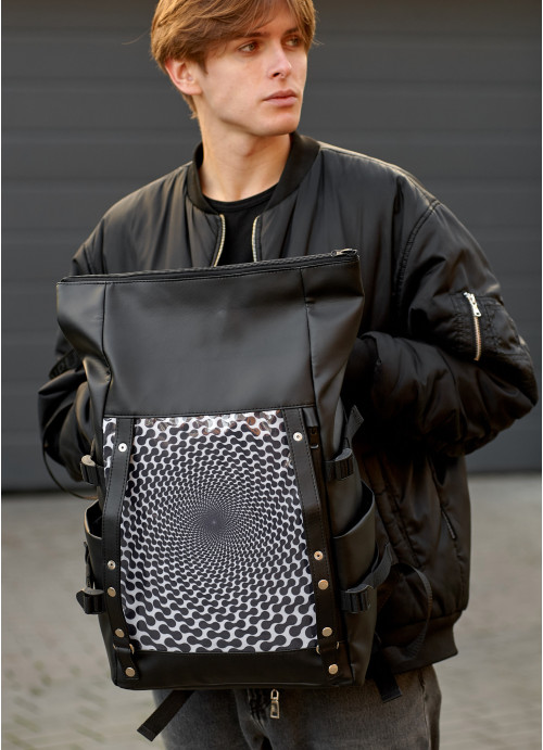 Мужской рюкзак Sambag RollTop Hacking  черный принт "illusion"