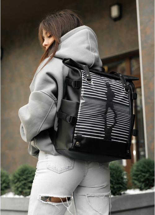 Жіночий рюкзак Sambag RollTop Hacking чорний принт "Girl"