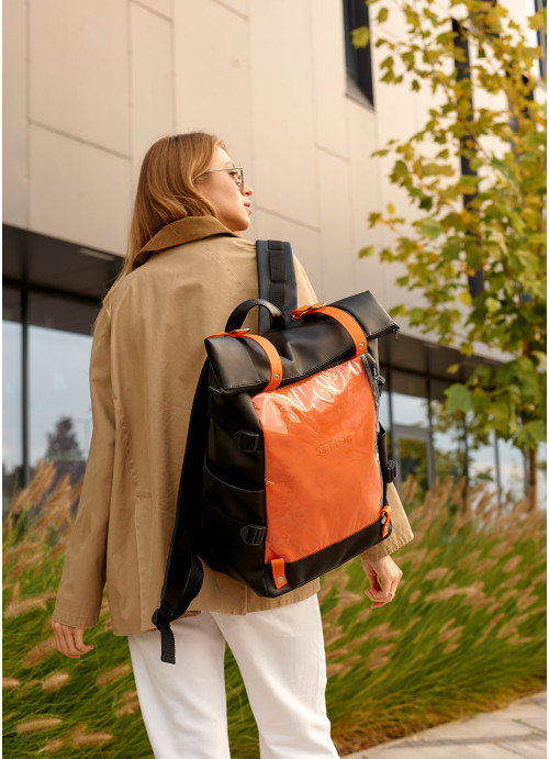Жіночий рюкзак Sambag RollTop Hacking чорно-оранжевий