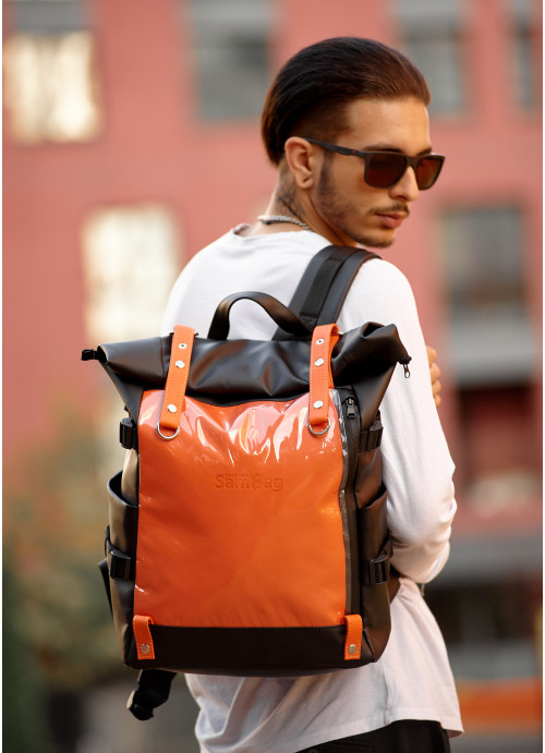 Чоловічий рюкзак Sambag RollTop Hacking чорно-оранжевий
