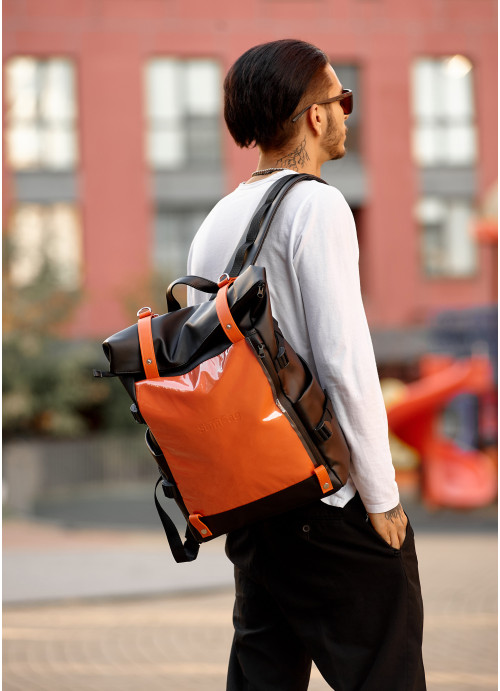 Мужской рюкзак Sambag RollTop Hacking  черно-оранжевый