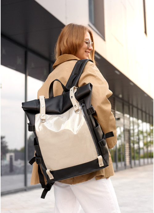 Женский рюкзак Sambag RollTop Hacking  черно-серый