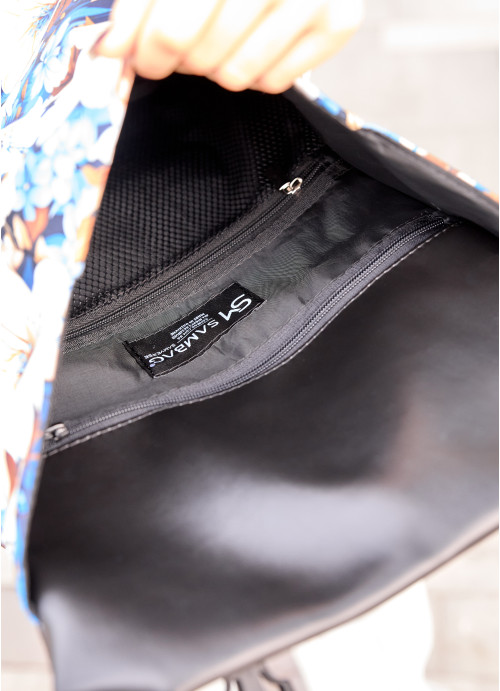 Женский рюкзак Sambag Aura черный с принтом "BLUE FLOWERS"
