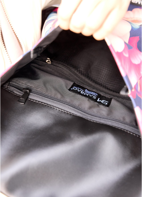 Жіночий рюкзак Sambag Aura чорний з принтом "MAGENTA FLOWERS"