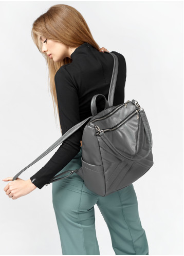 Женский рюкзак-сумка Sambag Trinity строченный графитовый