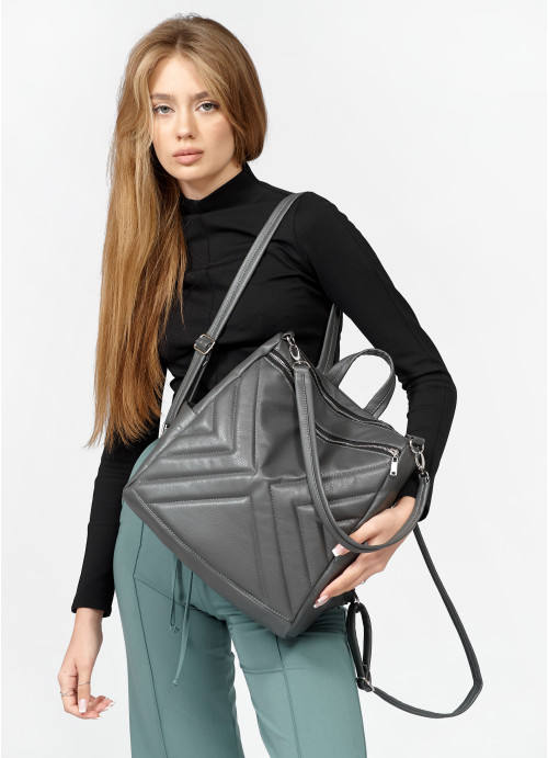 Жіночий рюкзак-сумка Sambag Trinity строчений графітовий