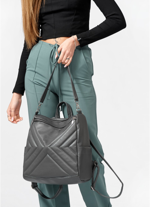 Женский рюкзак-сумка Sambag Trinity строченный графитовый