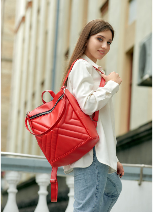 Женский рюкзак-сумка Sambag Trinity строченный красный 