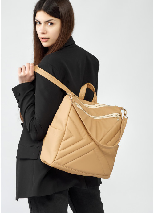 Женский рюкзак-сумка Sambag Trinity строченный Бежевый