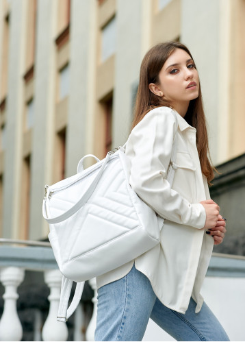Жіночий рюкзак-сумка Sambag Trinity строчений білий