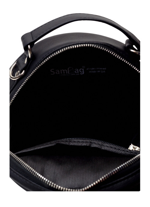 Женская круглая сумка Sambag Bale  черная с белым