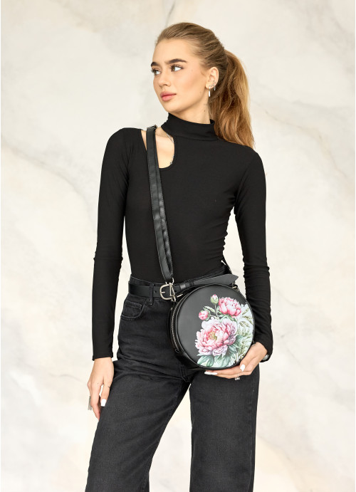 Женская круглая сумка Sambag Bale  MZN принт "Flower"