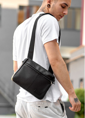 Мужская сумка мессенджер  с кожи  Sambag Makros черная