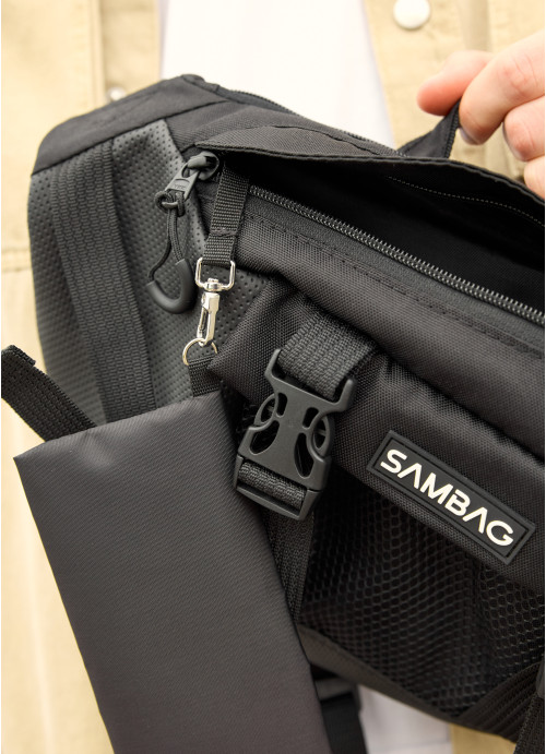 Велика чоловіча поясна сумка бананка для планшета Sambag DynamicDart чорна тканева