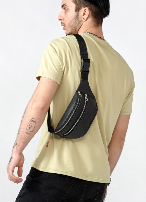 Мужская поясная сумка бананка кожаная Sambag Tirso  BTS черный