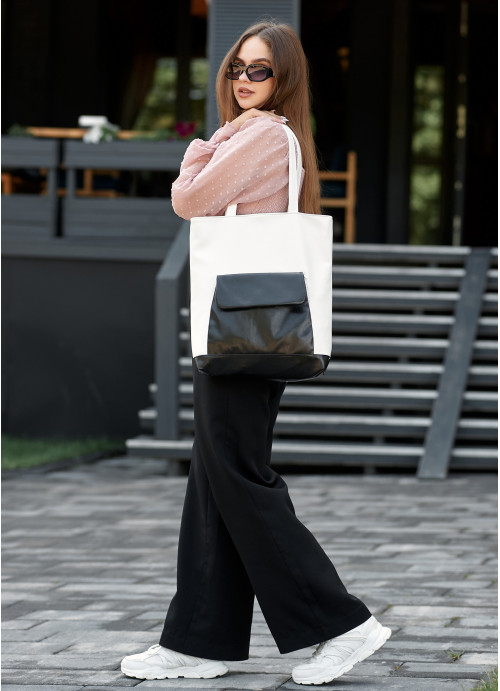 Жіноча сумка Sambag Shopper  біла з чорним 
