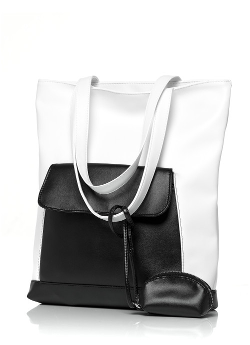Жіноча сумка Sambag Shopper  біла з чорним 